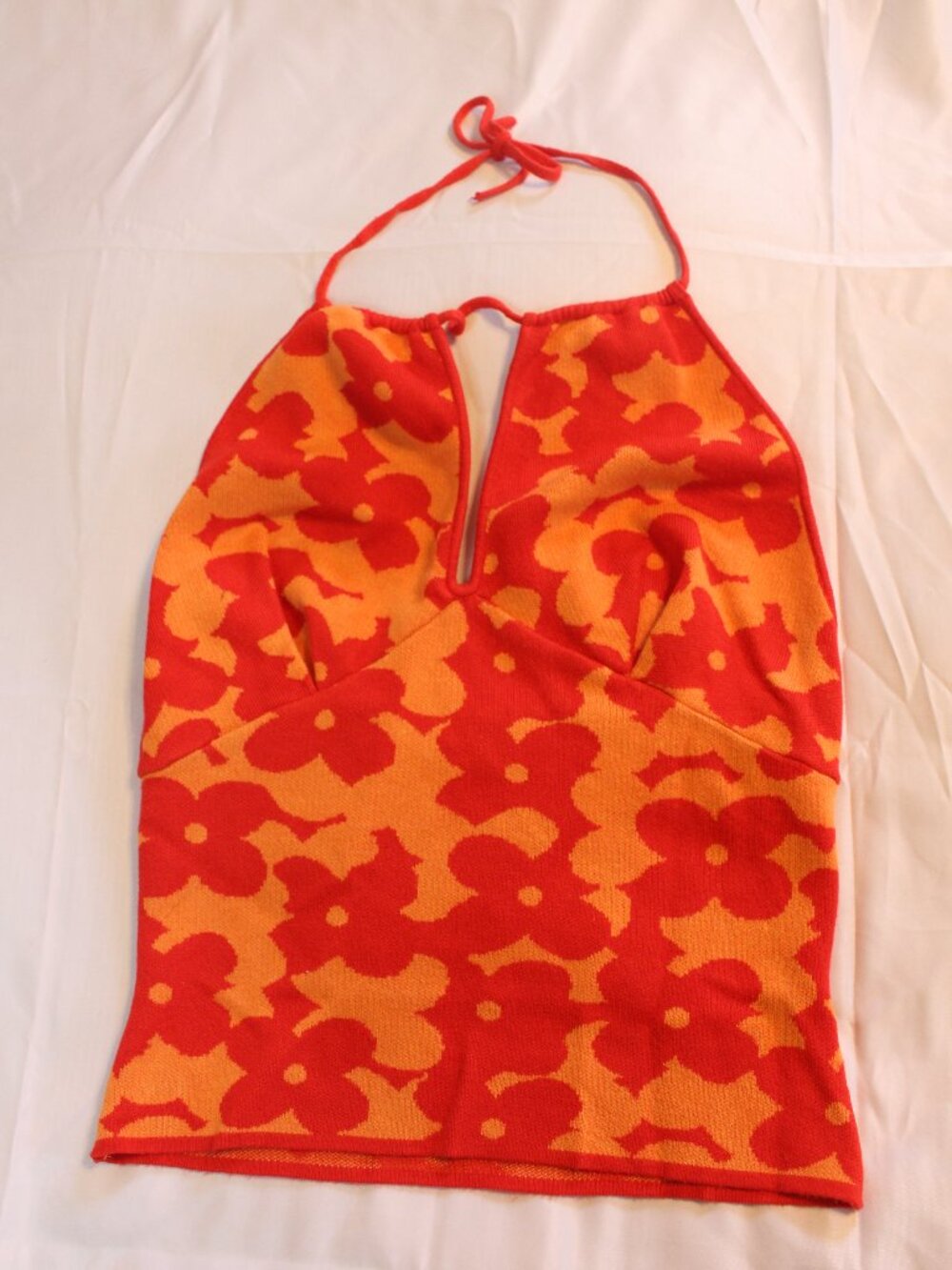 Madden NYC Red & Orange Floral Halter Top